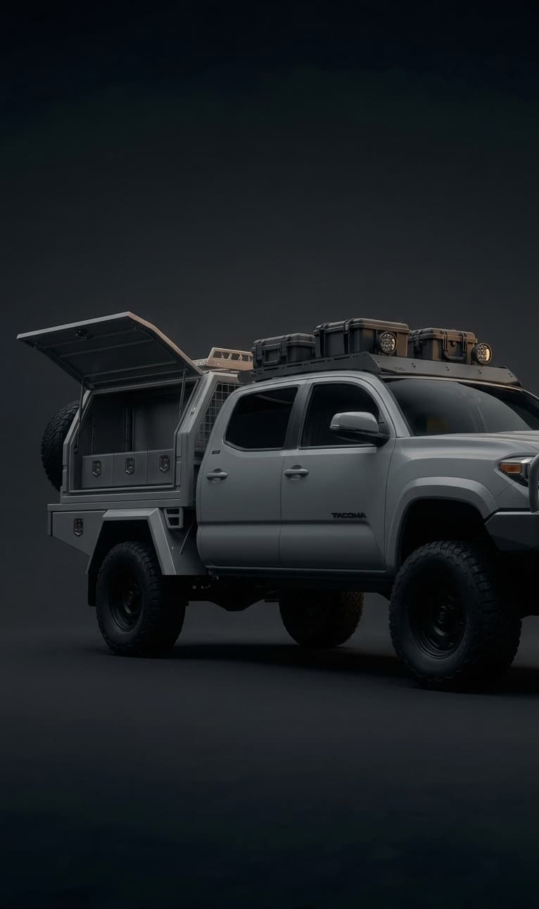 Tacoma with UTE tray and accessories from angle view