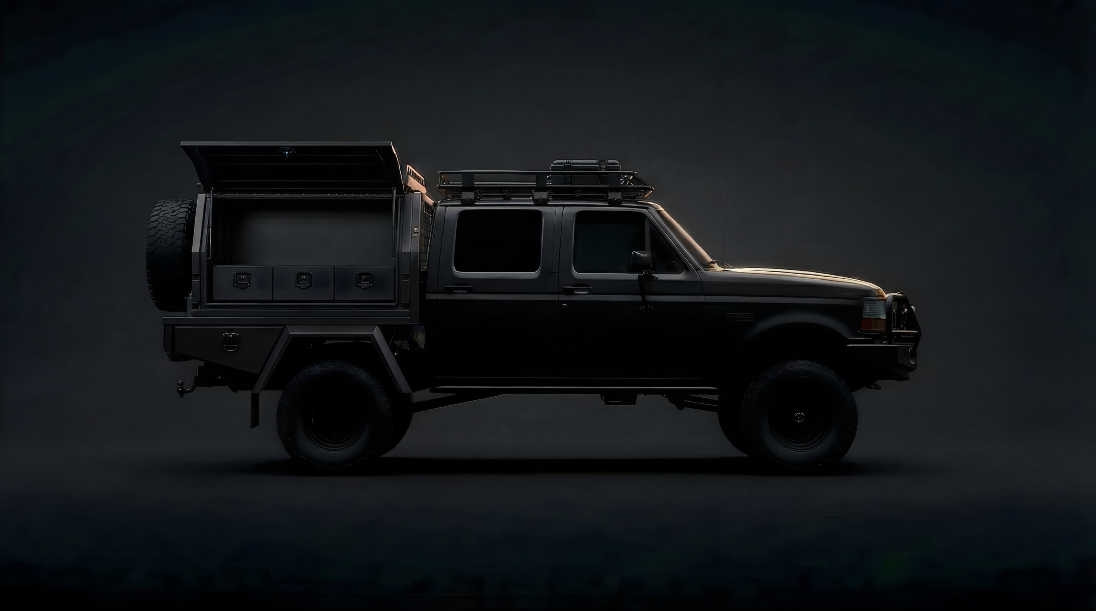 Overland truck with sealed touring canopy